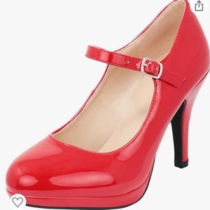 Patent leather Mary Jane red heels!